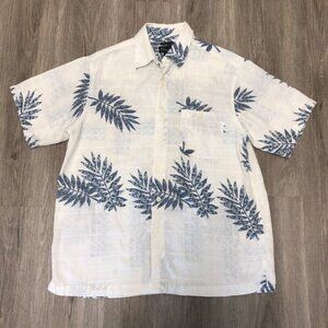 Marc Edwards Washable Linen Men's Size Large Hawaiian Shirt Blue White Floral